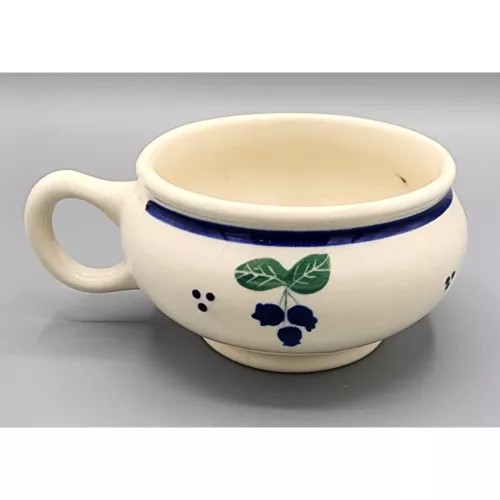 1976 Hartstone Pottery USA Blueberry Pattern Stoneware Soup Bowl w Handle