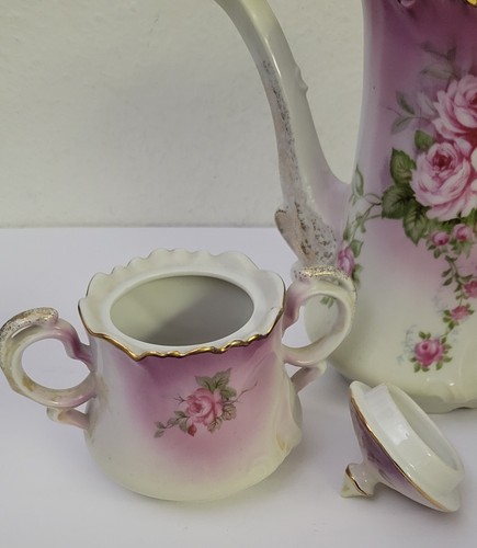 Juego de tetera y azucarero vintage de rosas románticas porcelana Lefton - Imagen 3 de 7