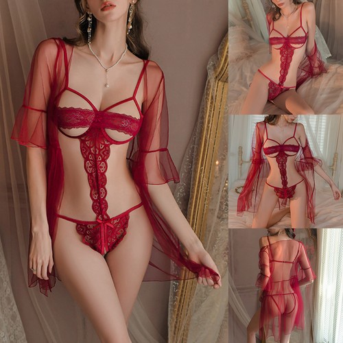 Pigiama donna sexy lingerie sexy pizzo seducente reggicaldo scavato stringato - Foto 1 di 10
