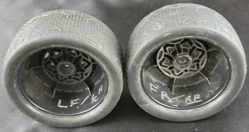 Short Course Truck Tire (PAIR) Used 12mm Hex Kyosho AKA 13010 Handle Bar RC-10 - Picture 6 of 7
