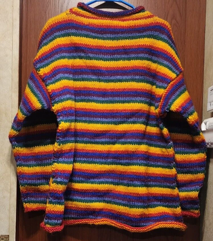 Adult Hand Crochet Knit Wool Colorful Rainbow Pull Over Sweater
