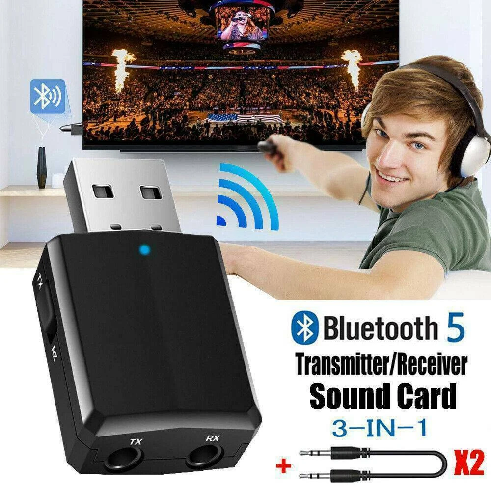 Bluetooth 5.0 Transmitter Receiver for TV PC, Wireless 3.5mm Adapter USB Bluetooth  Transmitter for TV PC Headphones Home Stereo 