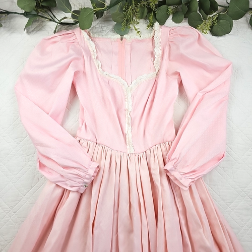 Vestido estilo vestido de fiesta rosa estilo pradera años 70 de colección manga larga para mujer talla XS-S - Imagen 5 de 11