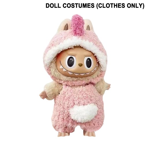 For Labubu 17cm Dolls Accessories Mini Doll Clothes No Doll (Pink Dinosaur Set)