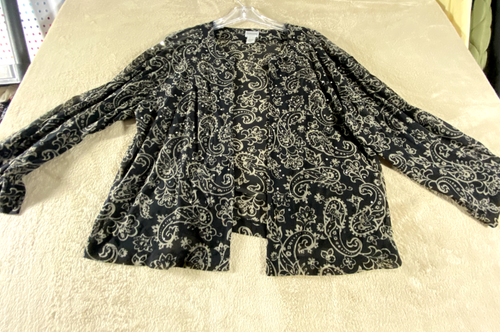 Chicos Cardigan Womens Sz 1 Open Front Sequins Black Paisley Sheer Dressy - Bild 7 von 18