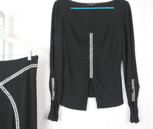 NICOLE BAKTI RHINESTONE SKIRT & TOP BLACK SIZE M TOP L SKIRT RAYON POLY - Picture 4 of 12