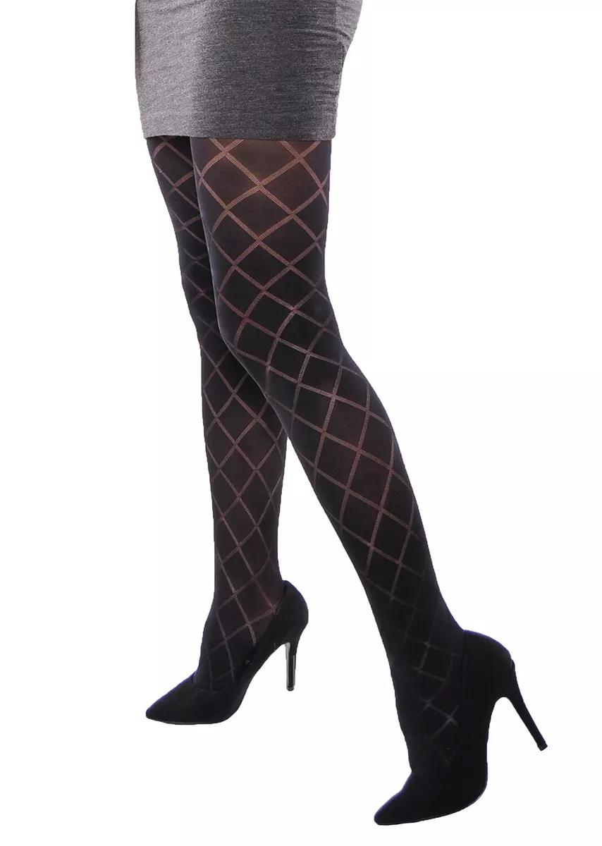 Megan Ladies Black Opaque Checkered Patterned Tights Adrian