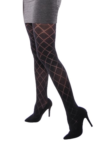 Megan Ladies Black Opaque Checkered Patterned Tights Adrian - Picture 1 of 2
