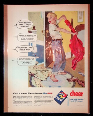 1950s Procter & Gamble Cheer Laundry Detergent Dirty Boy Art Vintage Print Ad
