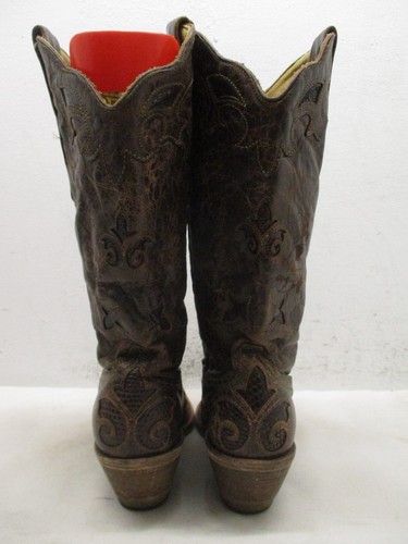 Corral Vintage Marrón Cuero Envejecido Incrustación Lagarto Mujer Talla 9 M C2109 - Imagen 7 de 16