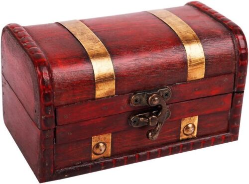 WaaHome Pirate Treasure Boxes Small Wood Treasure Chest Keepsake Box For Kids