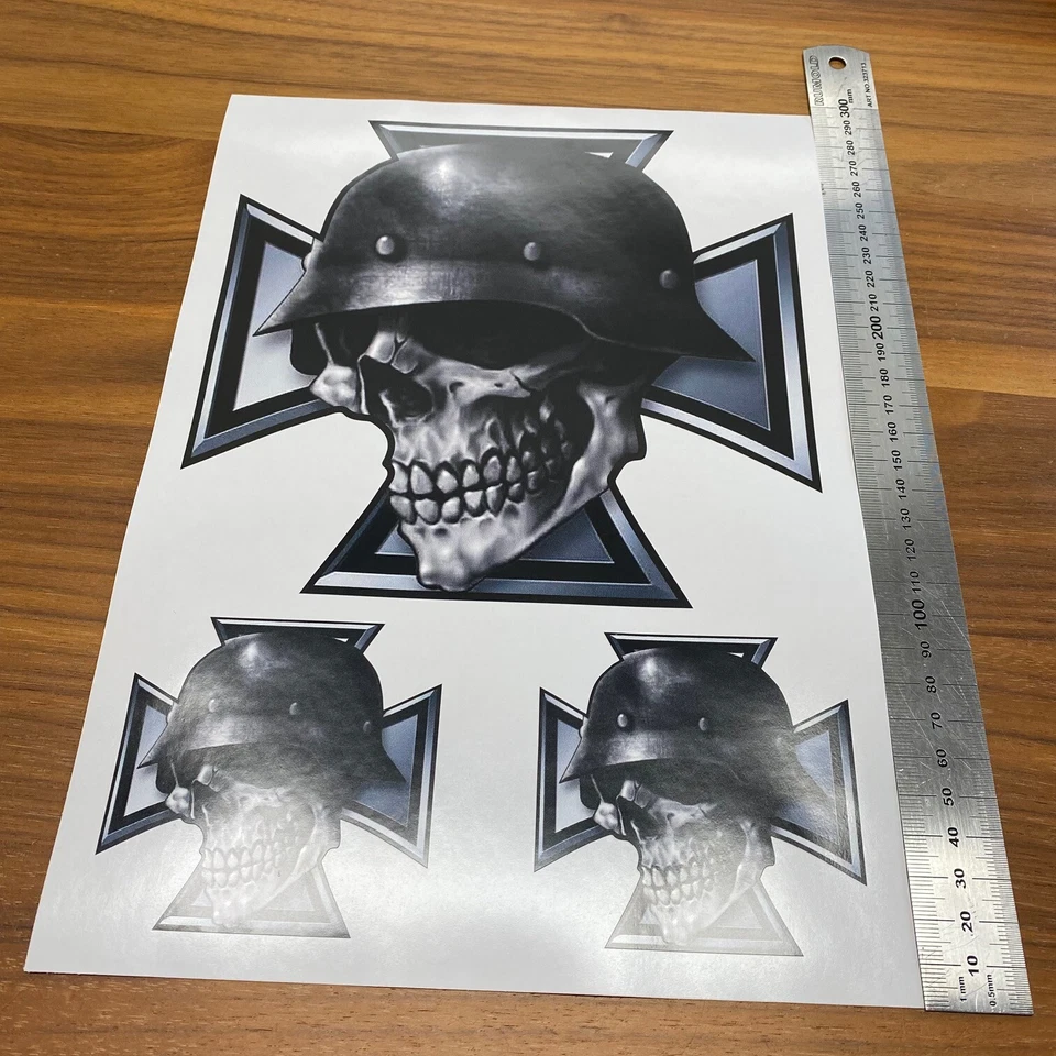 Eisernes Kreuz Totenkopf ✔ Tuning Aufkleber Set ✔ Auto Fun Skull Sticker ✔ - Bild 1 von 1
