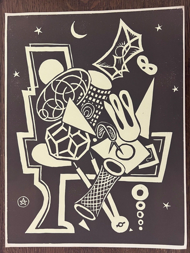 John Wardell Power L’Homme e Calculateur, Original 1939 Linolschnitt in brauner Tinte - Bild 2 von 7