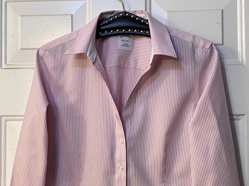 Brooks Brothers Women's Sz 8 (M) No-Iron Cotton Blouse Shirt Pink/Purple Striped - Picture 2 of 10