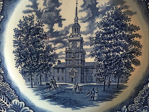 2- Staffordshire Liberty Blue 10" Dinner Serving Plate Independence Hall England - Picture 2 of 5