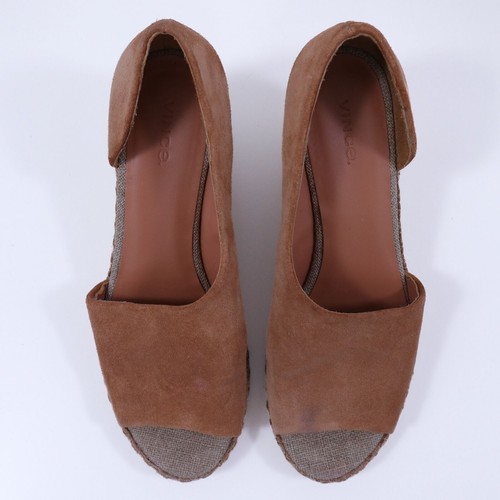 Vince Espadrille Wedge D'Orsay Sandals Sonora Womens 7M Tan Brown Suede Peep Toe - Picture 7 of 12