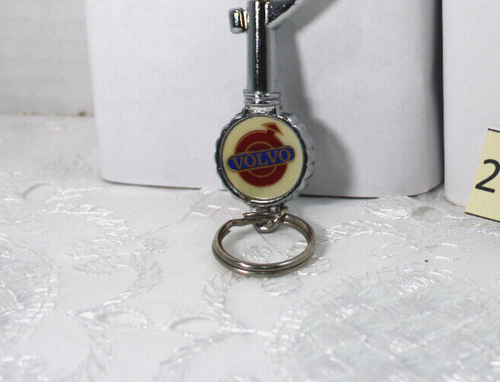 VOLVO BOTTLE CAP SHAPED KEY CHAIN WITH KEY RING, SPRING CLIP, AND BOTTLE OPENER - Picture 4 of 7
