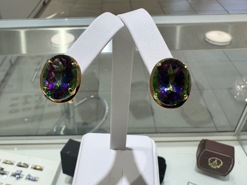 9 Carat Mystic Topaz Oval Cut in 14K yellow gold earring - Picture 2 of 11