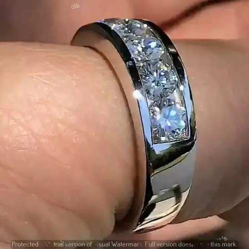 3Ct Round Cut Lab Created Diamond Wedding Men's Band Ring 14k White Gold Plated - Picture 4 of 8