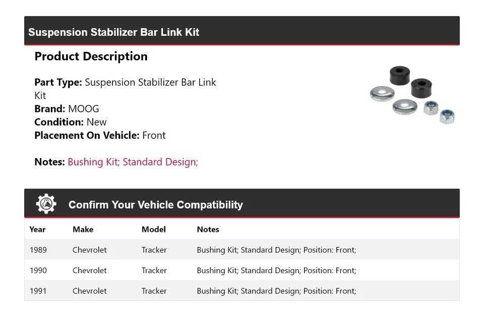 For 1989-1991 Chevrolet Tracker Suspension Stabilizer Bar Link Kit Front MOOG - Image 2 of 4