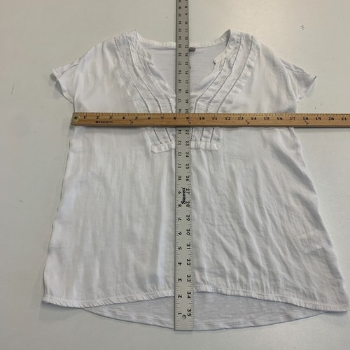Anthropologie Dolan Top Womens XS Extra Small White Split V Neck Crochet Accent - Picture 6 of 11