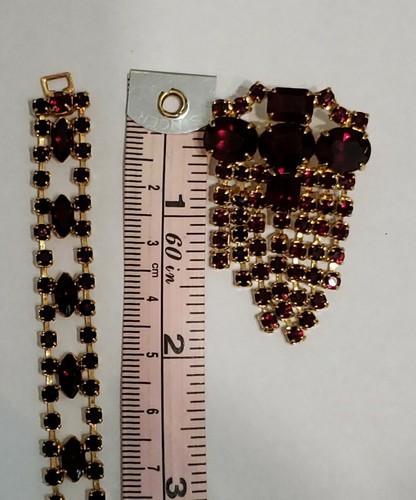 Vintage Czechoslovakia Garnet Jewelry Set - Estate - Imagen 7 de 12