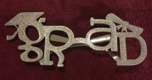 Graduation Glasses Silver GLITTER School Costume Grad Party Accessory - Picture 1 of 4