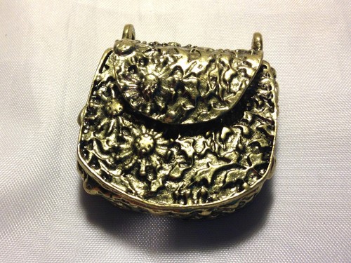 Large Antique Bronze Handbag Charm Pendant with Opening Flap and Magnetic Catch - Picture 1 of 8