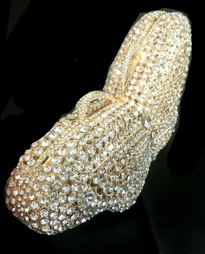 New Gold With Clear Austrian Crystal Butterfly Hard Shell Evening Clutch Bag - Bild 2 von 3