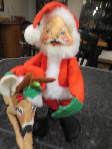 Vintage Annalee Santa & Deer Posable Christmas 1982 Made in USA 9" - Picture 2 of 12