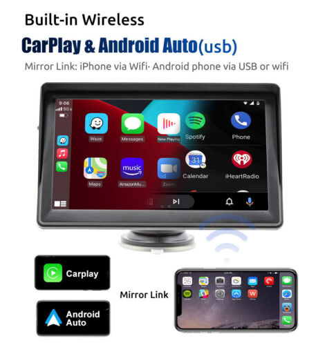 7" Portable Wireless For Apple Carplay Android Car Stereo Radio Bluetooth & CAM - Picture 9 of 17