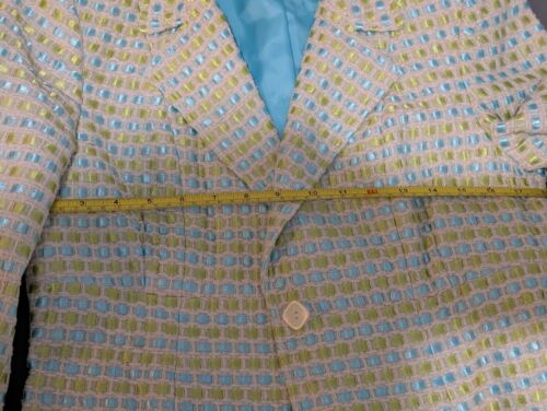 Talbots Jacket Blazer Silk Blend Blue Lime Green Ribbon Tweed Plaid Petite 6 - Picture 10 of 13