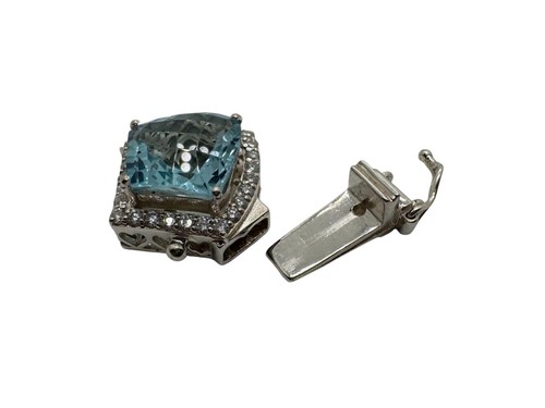 Clasp of Genuine BLUETOPAZ /MOISSANITE/W26MM/L18.50MM/H10.50MM/2Sts/6.65 Gr/$186 - Picture 3 of 4