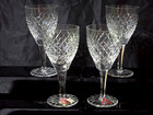 Vintage ASTRAL 6.5" Cut Crystal STARRY Criss Cross Wine Glasses   - NEW Set Of 4