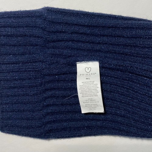 PRIMARK Shiny Navy-Blue Cable Knit Roll-Up Pom-Pom Faux Fur Hat Beanie Girls M/L - Picture 6 of 8