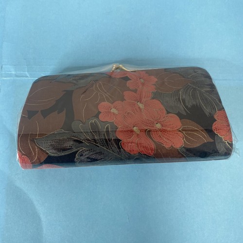 Thai 100% Silk Wallet Made In Thailand Floral Gold Peach Brown New - Picture 2 of 5