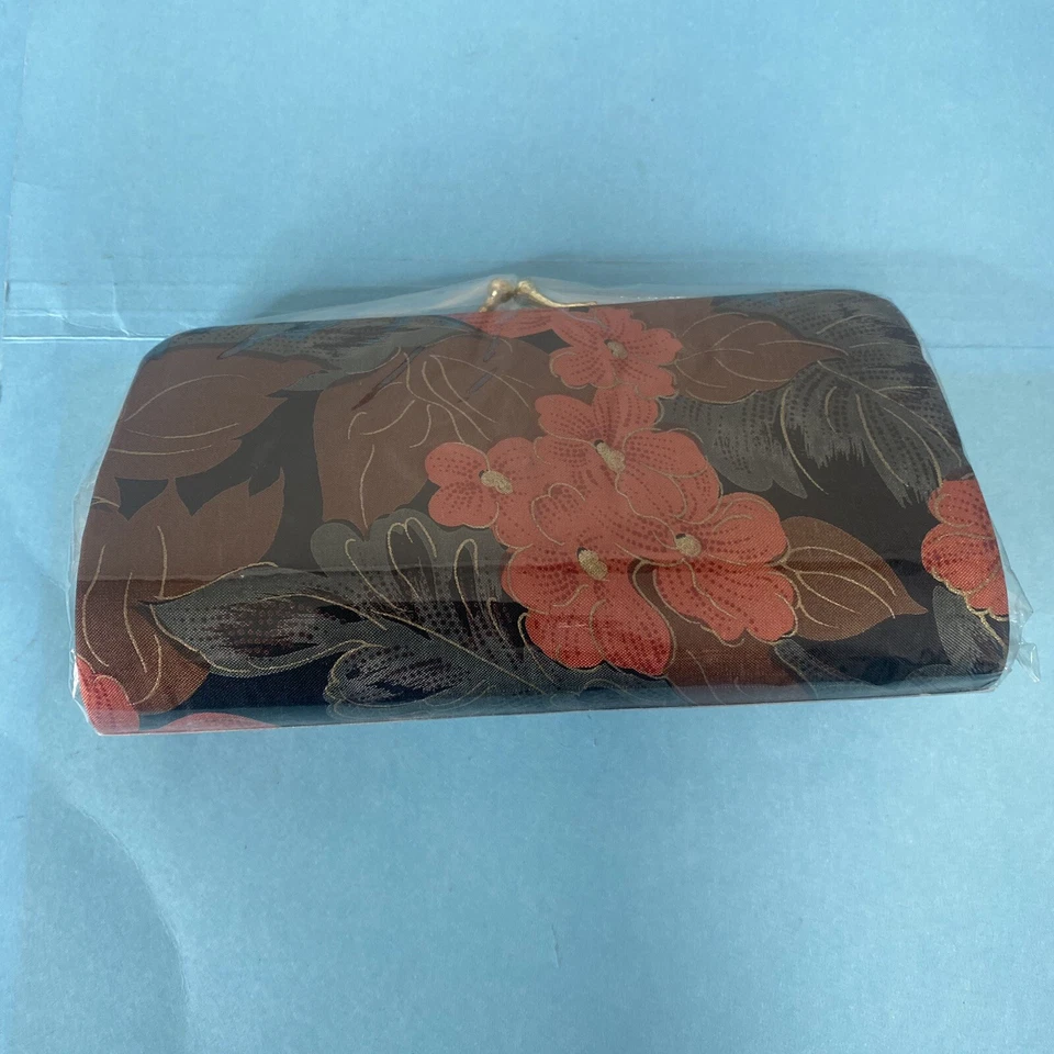 Cartera Tailandesa 100% Seda Hecha en Tailandia Floral Dorado Melocotón Marrón Nueva Foto 2 de 4