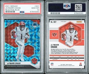 2021 MOSAIC JA'MARR CHASE ROOKIE REACTIVE BLUE PRIZM SP BENGALS #307 RC - PSA 10