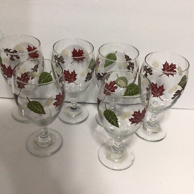 6 Vtg Libbey  Autumn Leaves Stemmed Goblets All New With Tag 16Oz