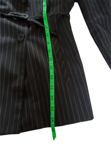 VTG Casual Corner Womens Boyfriend Blazer Jacket 6 Black Pinstripe Belt Academia - Picture 7 of 12