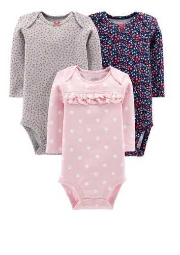 Child of Mine Carters Long Sleeve Bodysuits 3 pack Girls  Preemie  Polka Dots/❤️ - Picture 1 of 8