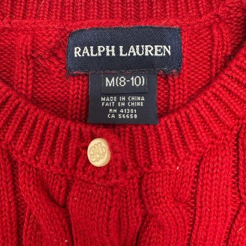 Ralph Lauren Girl's Red Cable Knit 100% Cotton Sweater with Peplum Size M - Picture 4 of 7