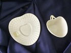vintage BELLEEK heart shape CUP & SAUCER SET gold 1980-1992 hallmark EXCELLENT! — photo 2