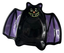 Halloween Bat Ceramic Plate Party Decor Vampire Candy Tray Dish Black Purple