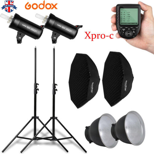 UK 2*Godox SK300II 300W 2.4G Flash+95cm FW softbox+Xpro-C trigger for Canon Kit - Afbeelding 1 van 12