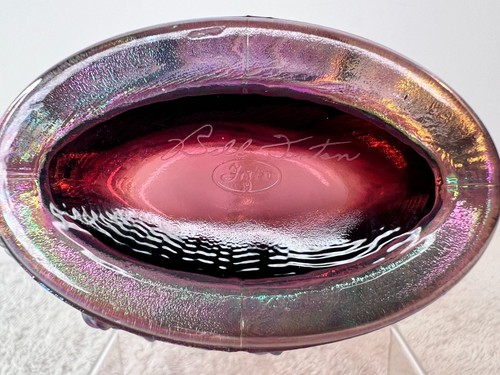 Fenton Plum Opalescent Lily of the Valley Basket Vase Etched Signature B Fenton - Picture 6 of 9