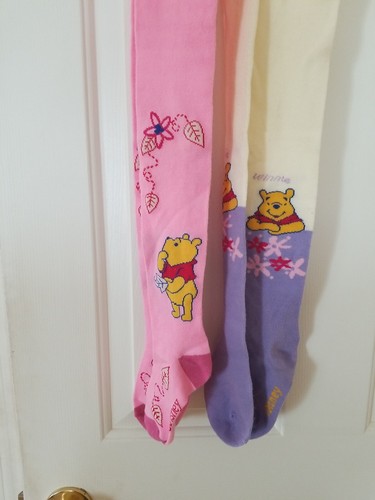 2 Disney winnie the pooh Footed Tights Girls Sz 7-8 Pink & Purple - Picture 2 of 7