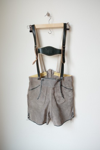 VINTAGE Lederhosen Oktoberfest 30" Waist Leather Shorts Suspenders Small German