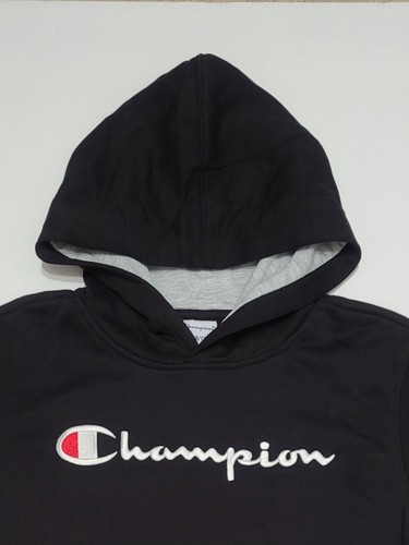 Champion Script Logo Youth Black Pullover Hoodie Size Medium (10/12) New - Picture 2 of 9