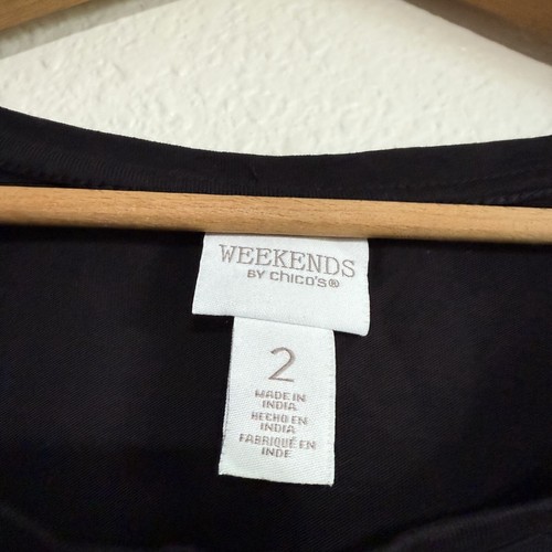 Chico's Weekend T-Shirt Womens Large (2) Black White Snowflake Embroidered Top - Picture 2 of 8